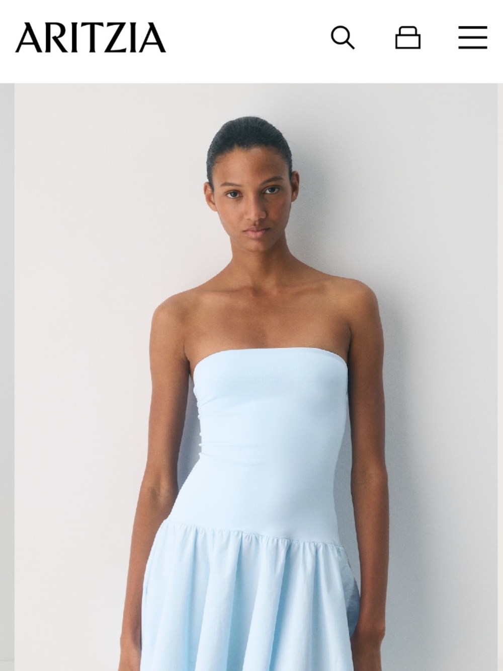 Babaton Strapless Light Blue Poplin Mini Dress